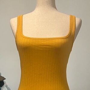& Other Stories Mustard Ribbed Square-Neck Tank